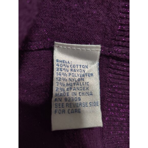 Plus Size 2X Womens Purple Sweater Metallic Shimmer Turtleneck Ribbed Cuff Tunic - Picture 7 of 15